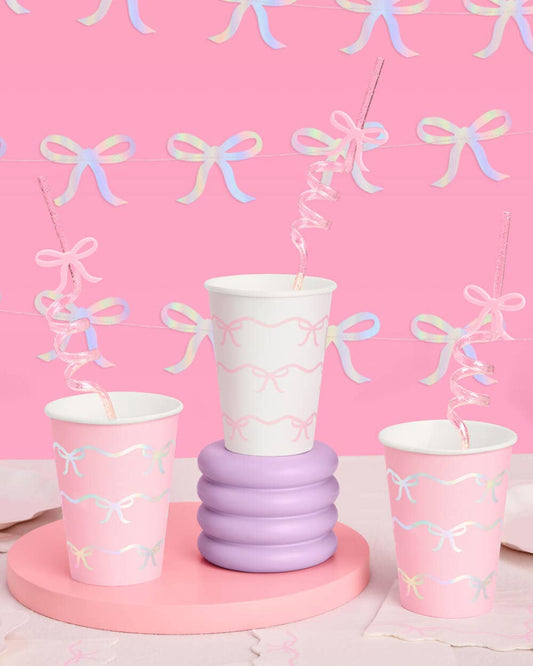 Bow Paper Cups Set of 24 | Pink Bow Party Drinkware, Bach