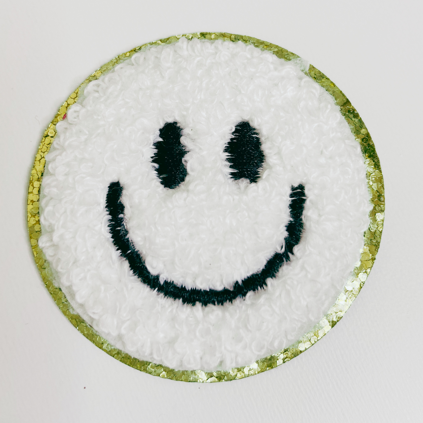 2in Smiley Face chenille hat patch - in Pink, Yellow, Blue or White: BLUE - 2" Chenille Patch
