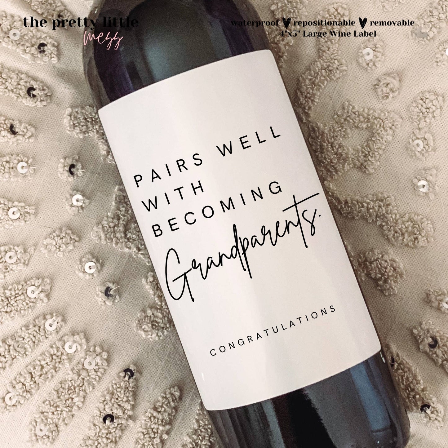 New Grandparent Gift, New Baby, Pairs Well With Becoming Grandparents, New Baby Wine Label, Gift for New Grandma, Grandpa, New Baby Card: Large Label 4"x5"