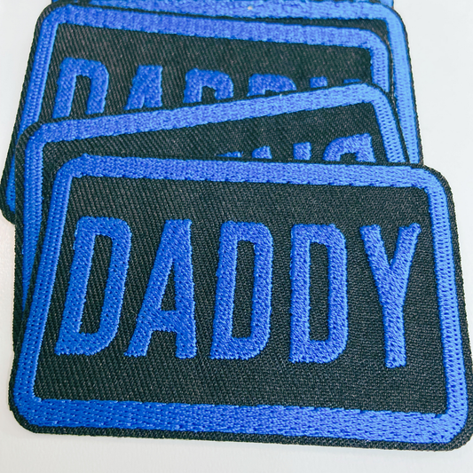 3" DADDY in Blue - Embroidered Hat Patch: 3" Embroidered Patch