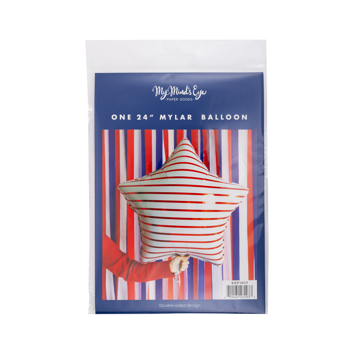 SSP1017 - Red Striped Star Shaped Mylar Balloon