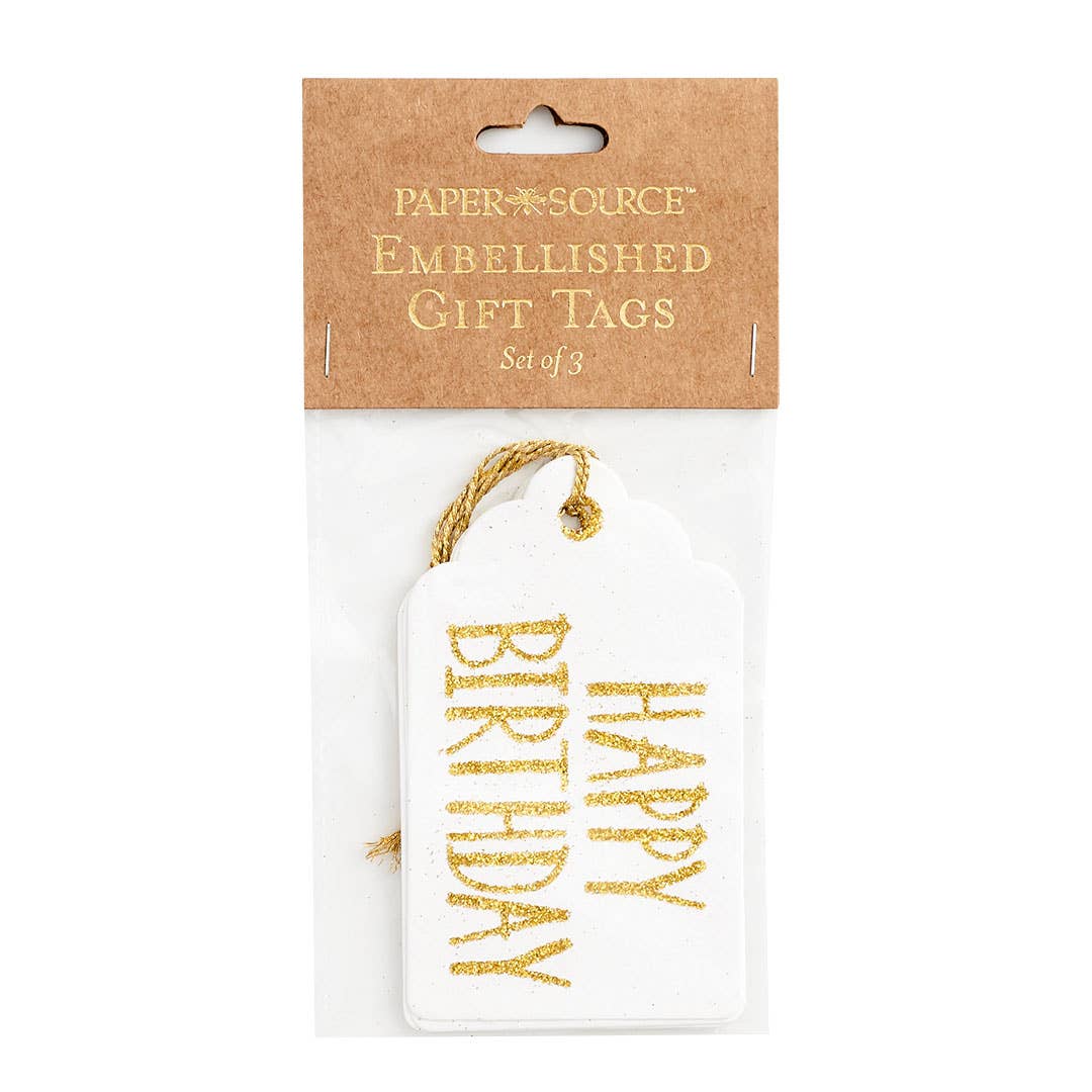 Happy Birthday Gold Glitter Gift Tags S/3