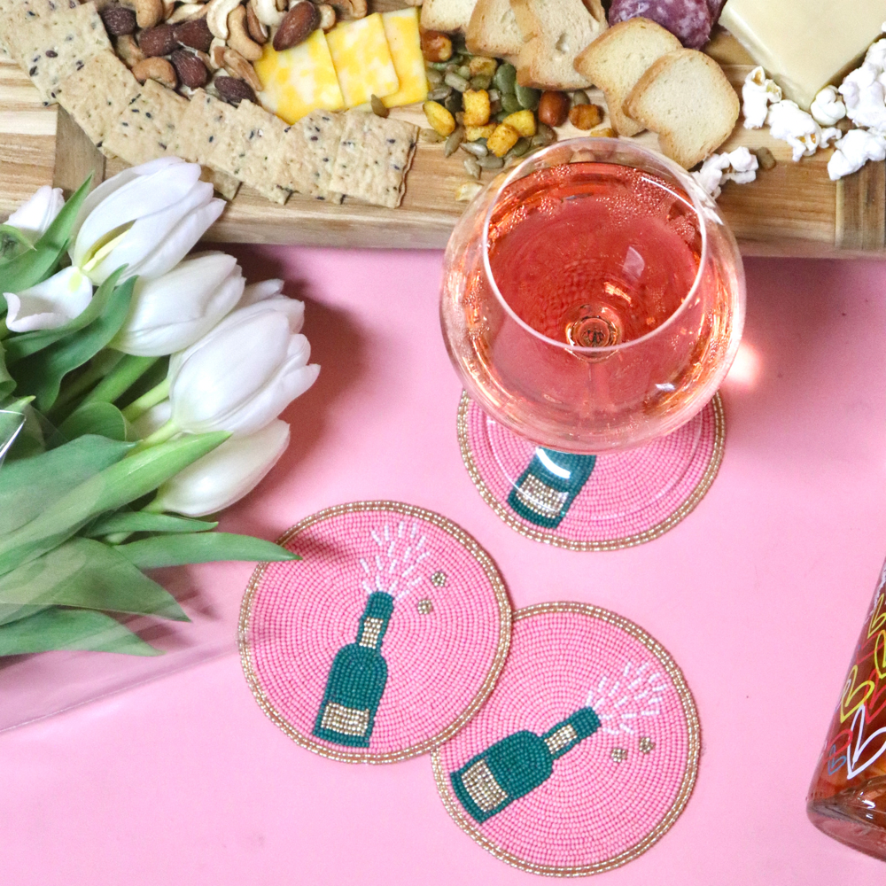Pop the Champagne Bottle Beaded Coaster: Orange