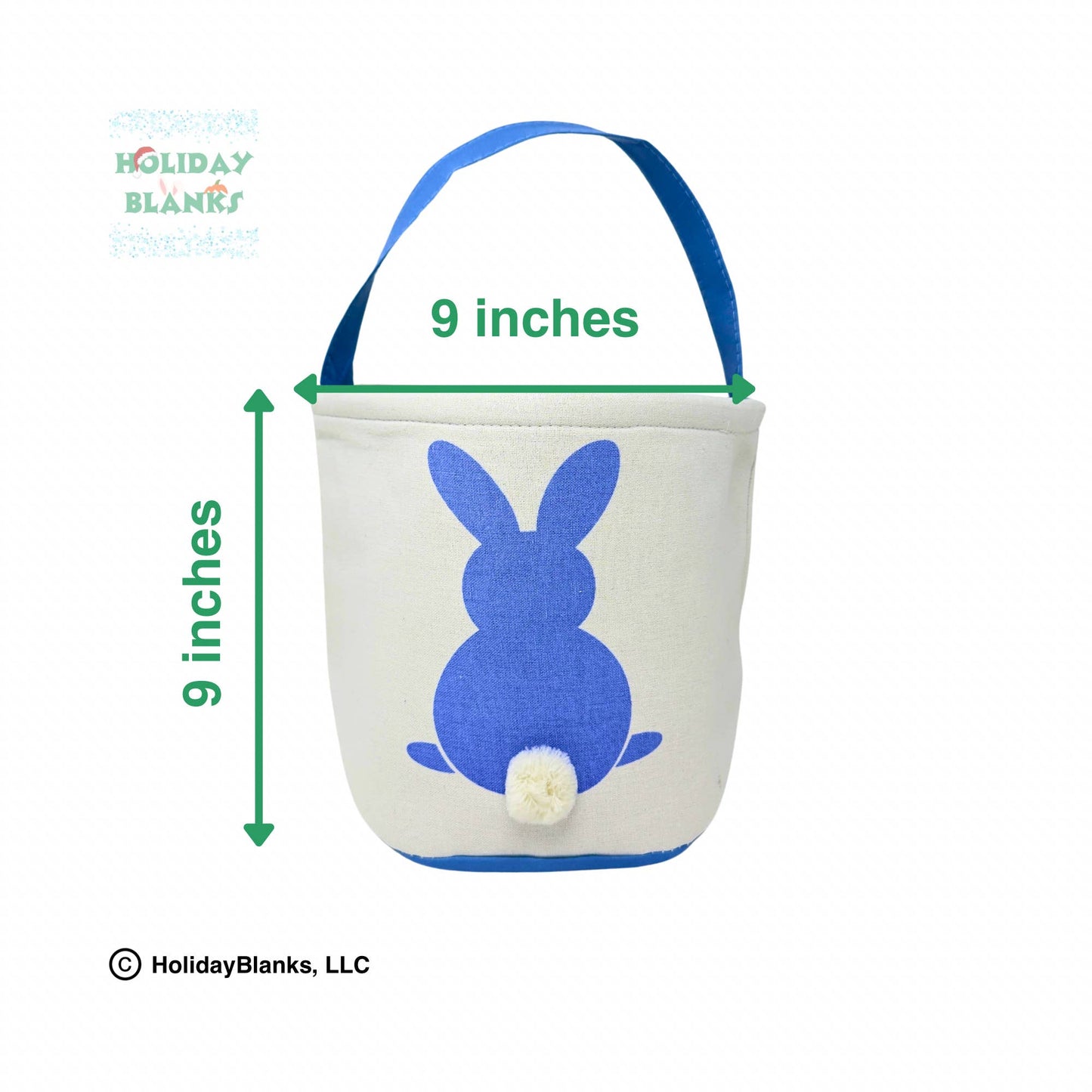 Solid bunny with furry tail easter basket embroidery blank: Blue