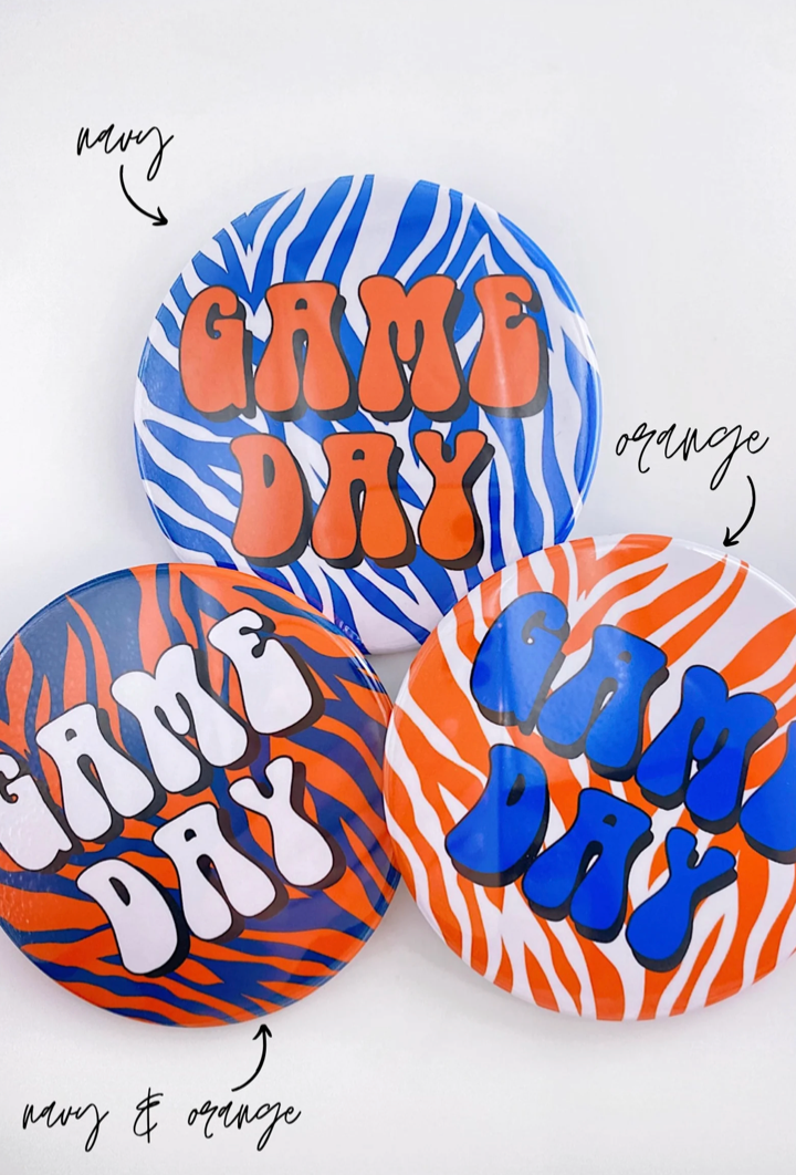 Zebra Game Day Button: Navy Zebra