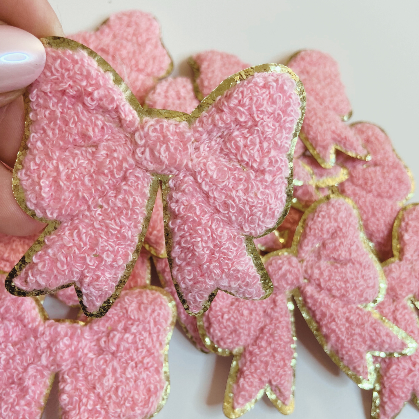 Chenille Bow 2.5" - Pink or White HAT patch: PINK