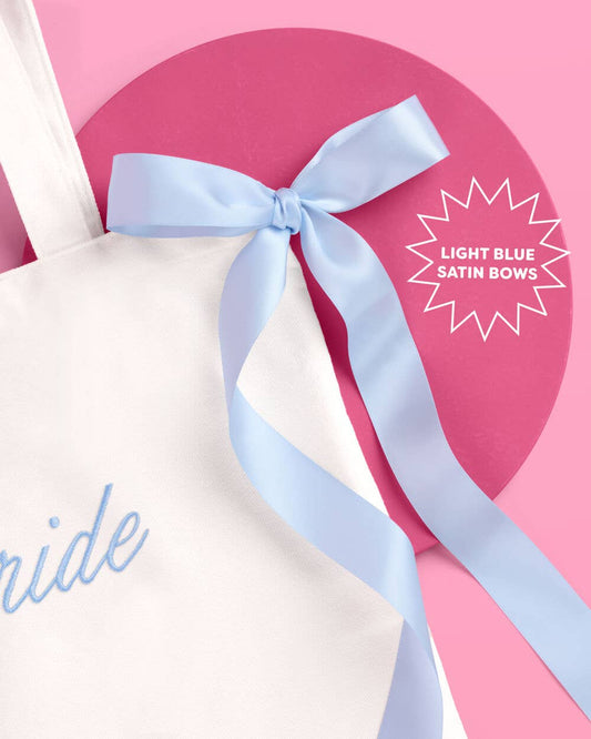 Bride Canvas Tote Bag | White, Blue Bow, Bachelorette, Bride