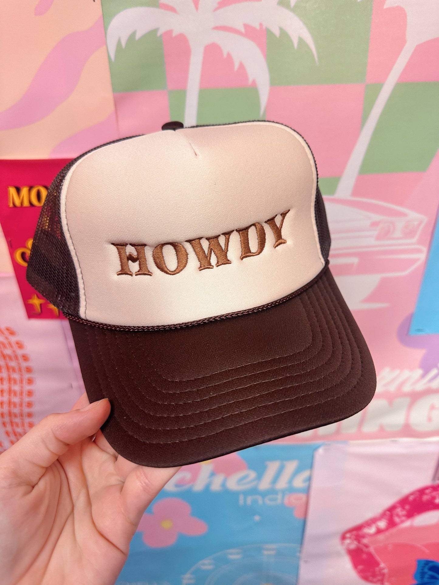 Brown Howdy Embroidery Trucker Hat: Western Fashion