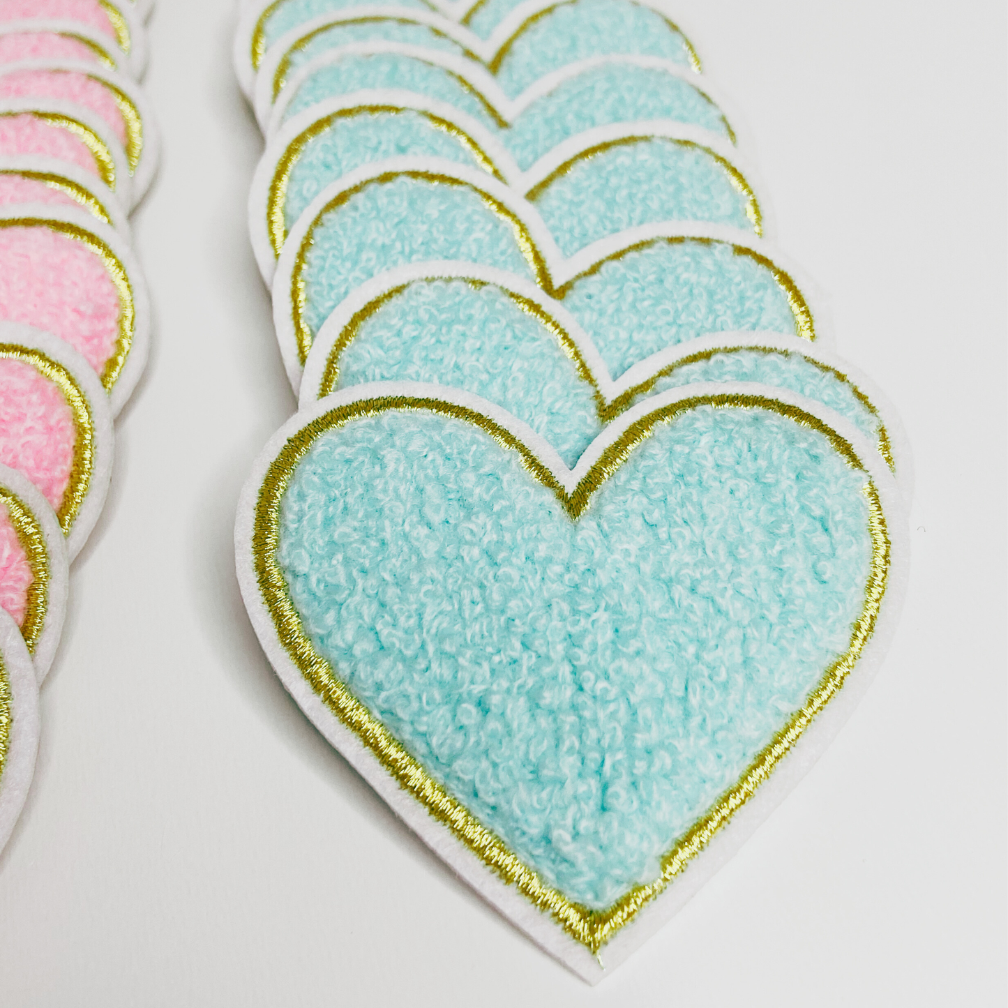 Small Chenille Heart Patch - 2.5" x 2" Pink, Teal or White hat patch: TEAL - 2" Chenille Patch