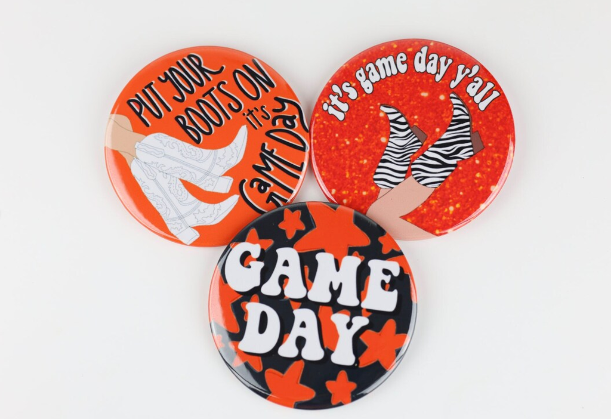 Orange Game Day Tailgate Buttons | Game Day Pins : GAME DAY STARS