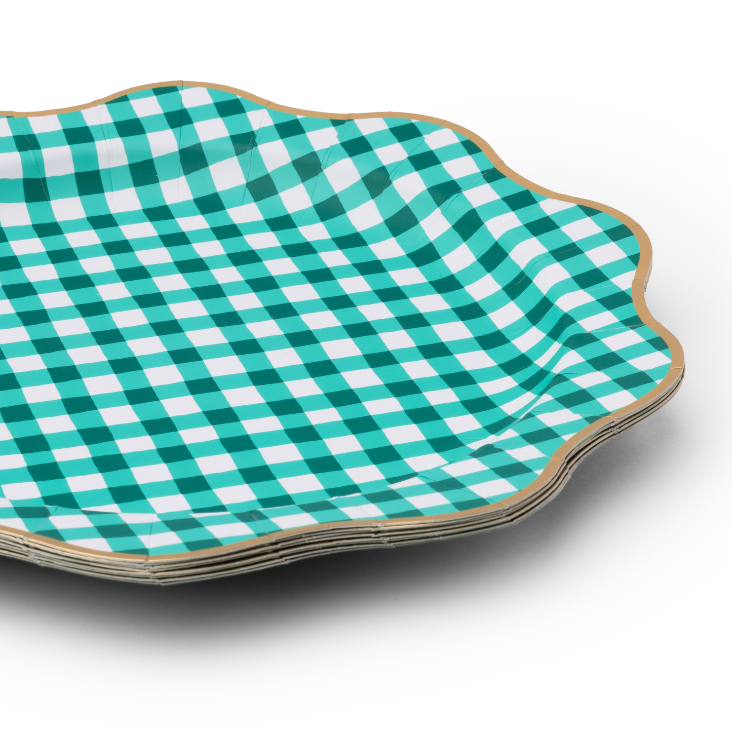 ELEGANT EMERALD GREEN GINGHAM DINNER PLATES