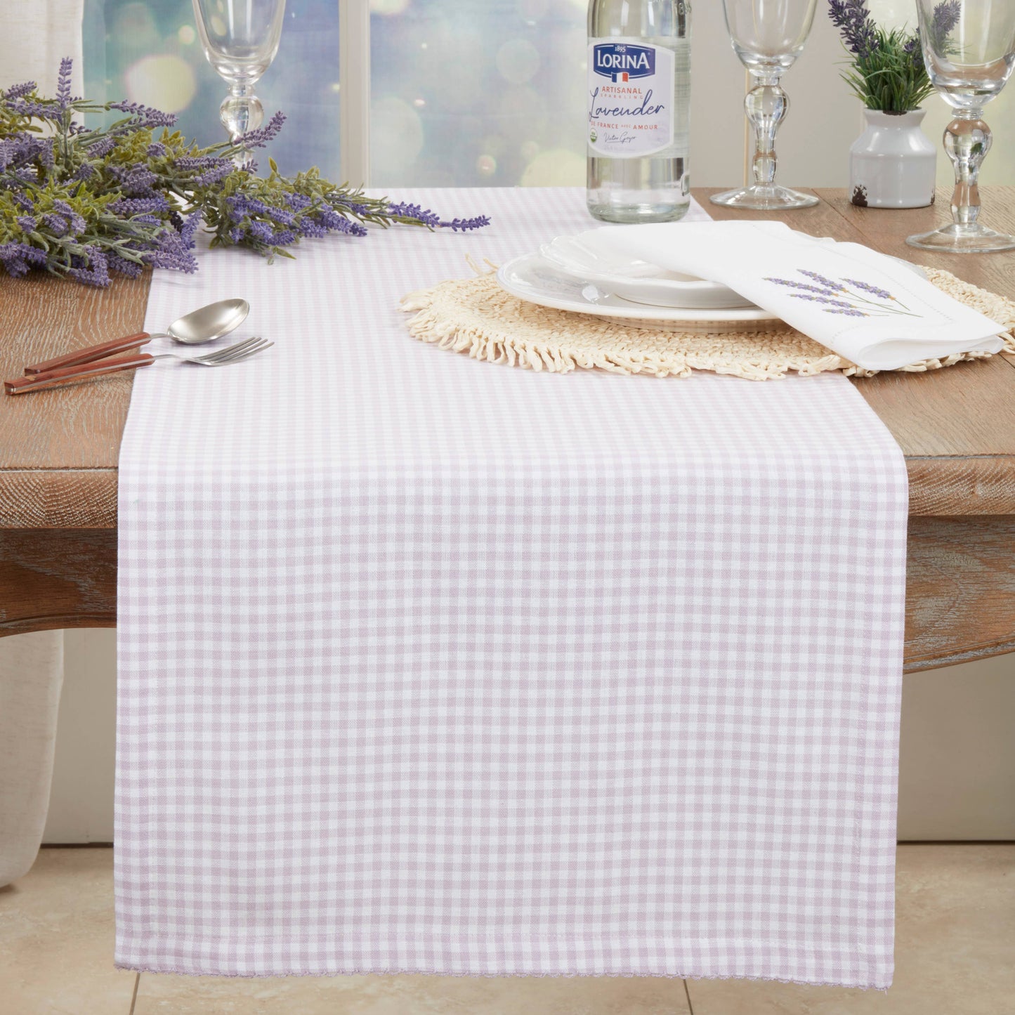 Traditional Gingham Table Runner: Pink / 16"x72"