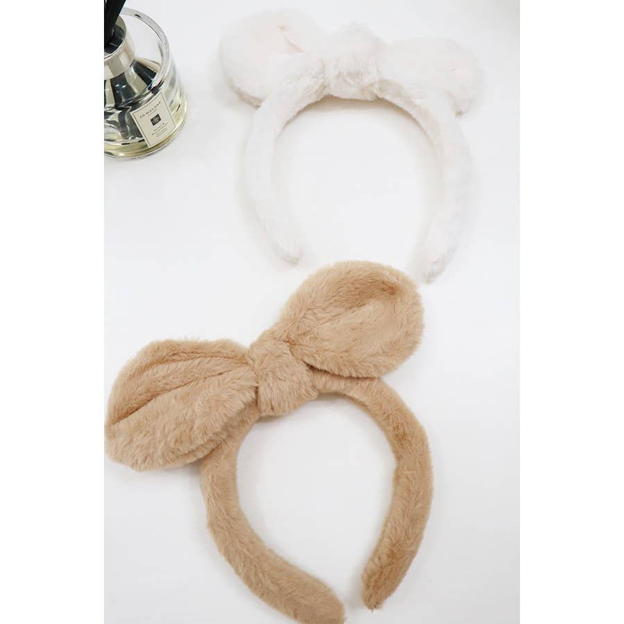 Soft Fur Bow Spa Headband: MIX COLOR / ONE
