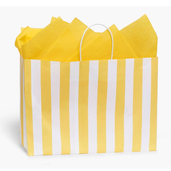 Yellow Cabana Stripe Paper Gift Bag 8x4.75x10.5"