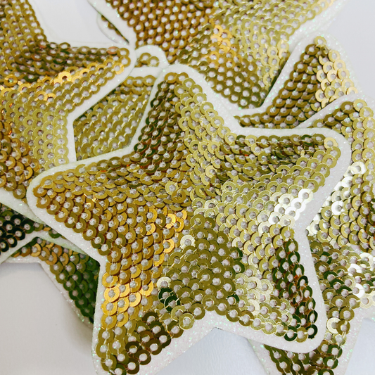 2.5" Sequin Star Gold or Silver - Embroidered Hat Patch: GOLD