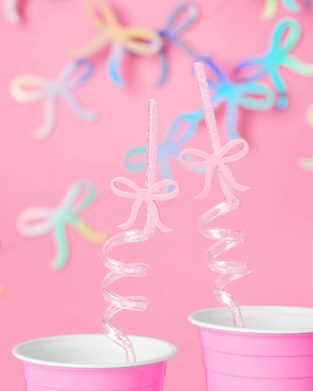 Bow Reusable Glitter- 12 Straws | pink glitter, drinkware