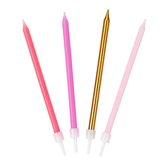 Rose Pink & Gold Birthday Candles - 16 Pack