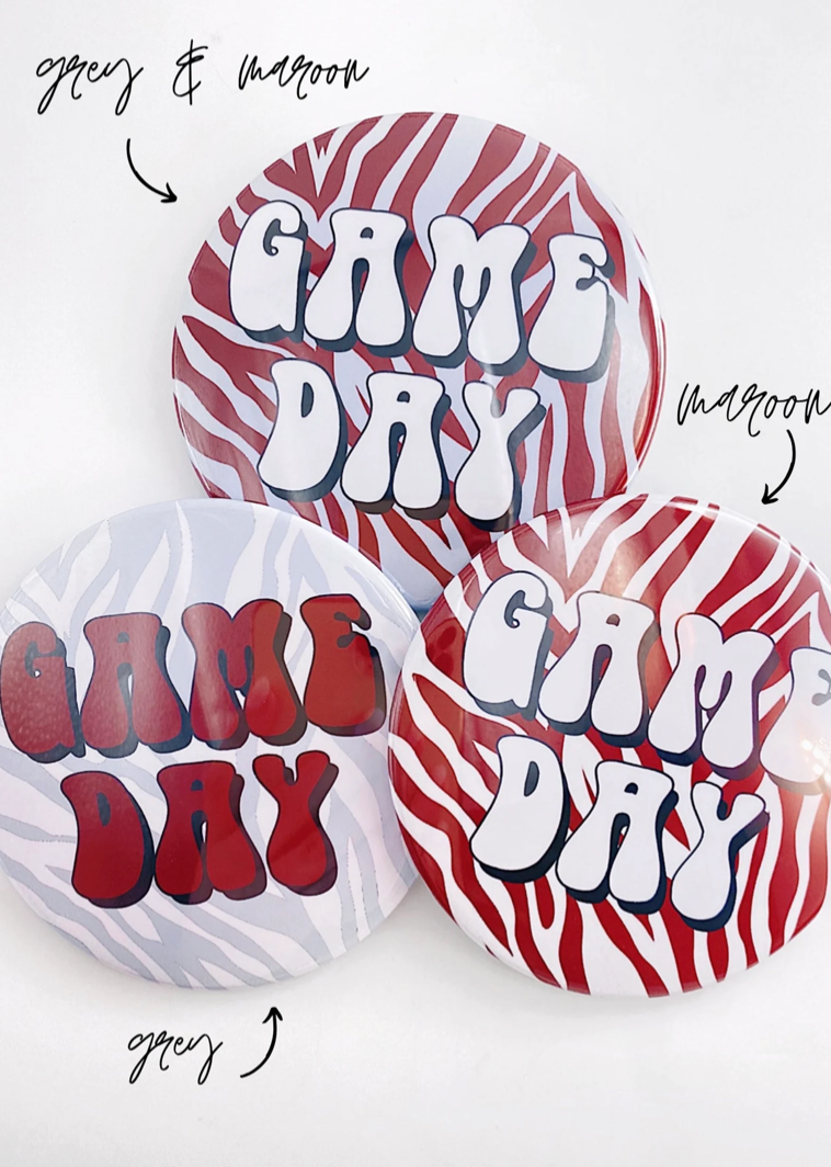 Zebra Game Day Button: MAROON & GREY ZEBRA