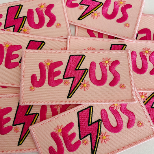 4" JESUS with Lightning and flowers - Embroidered Hat Patch: QTY 1