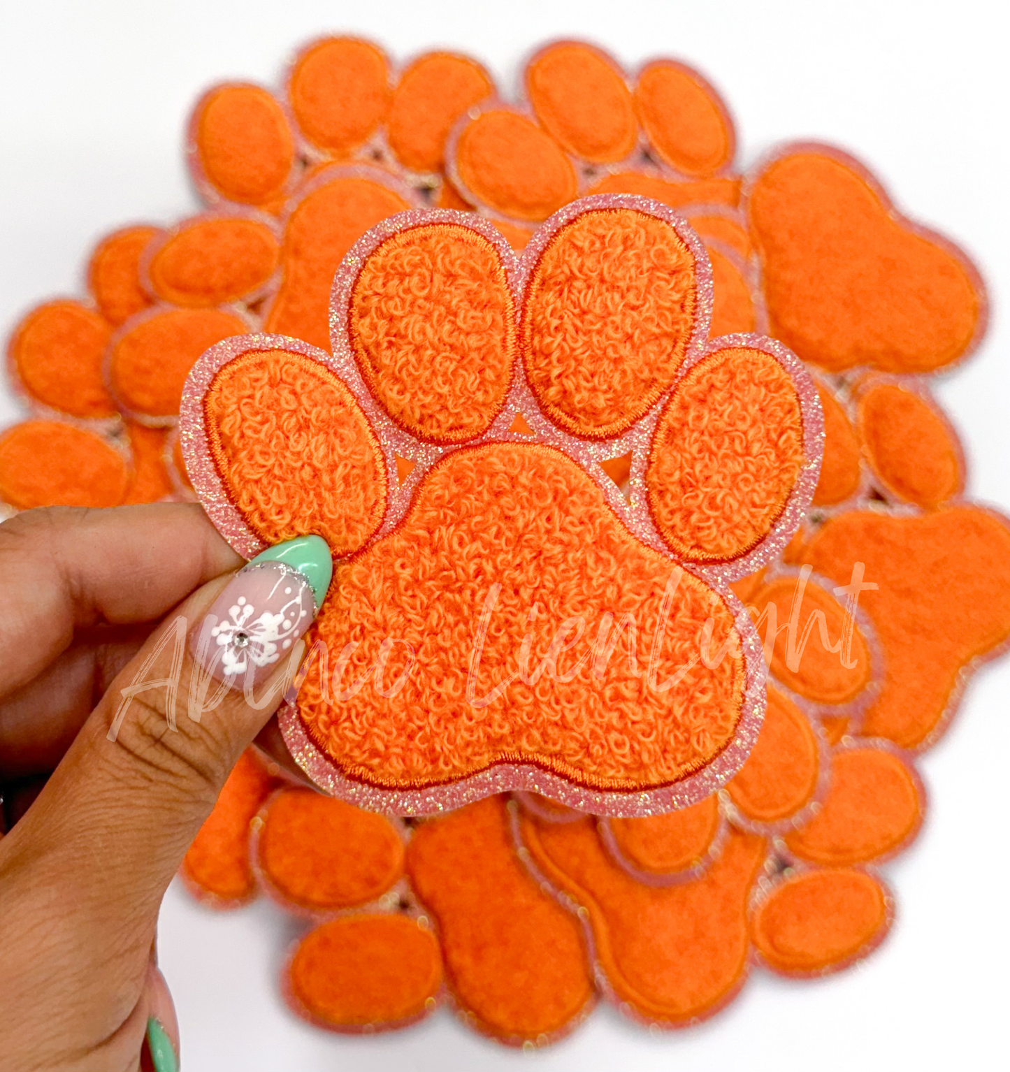 Orange chenille paw print trucker hat patch iron on