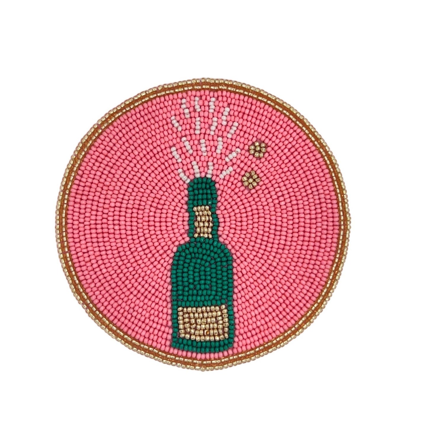 Pop the Champagne Bottle Beaded Coaster: Orange