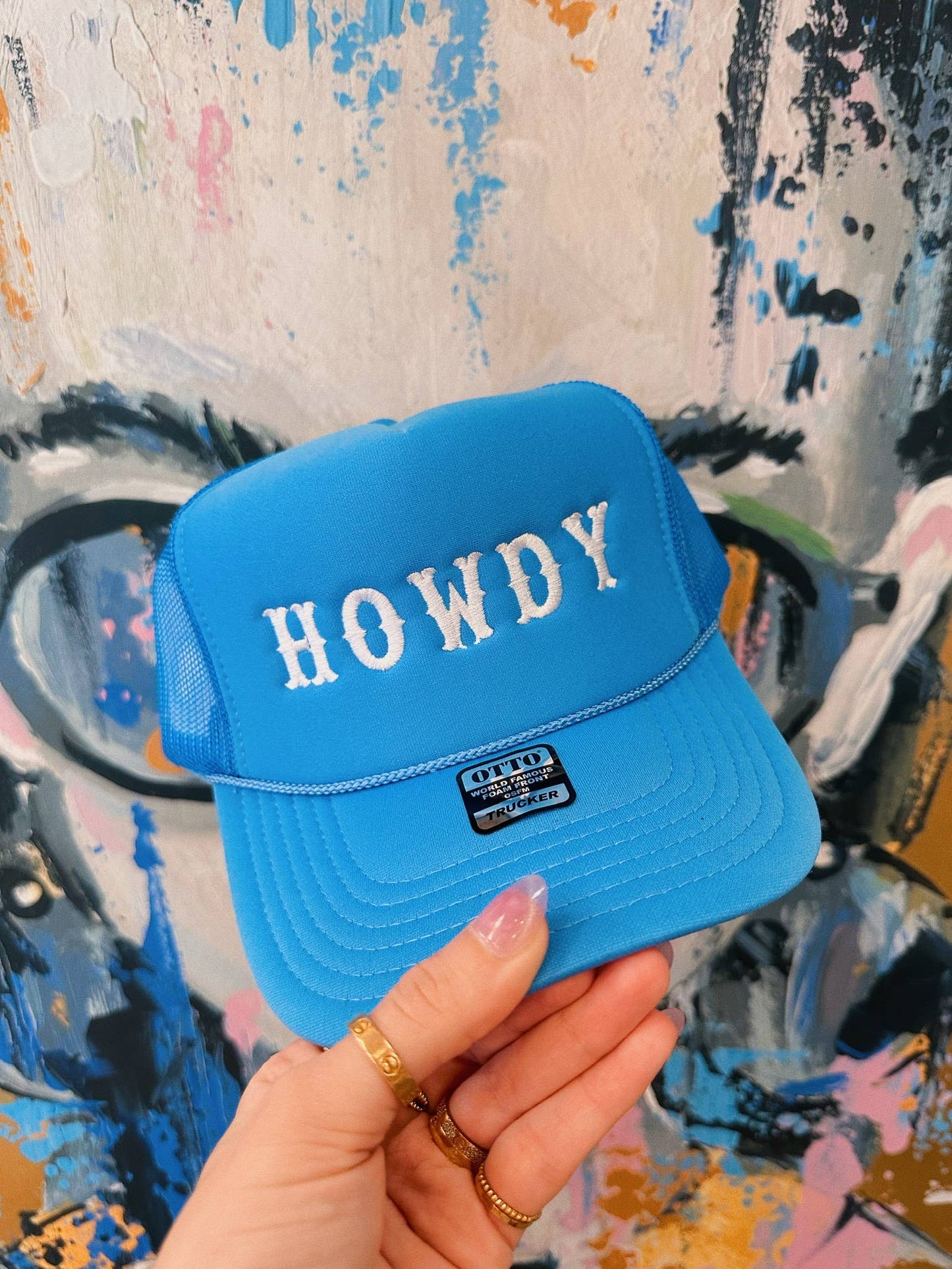 Howdy Trucker Hat: Embroidery : Blue