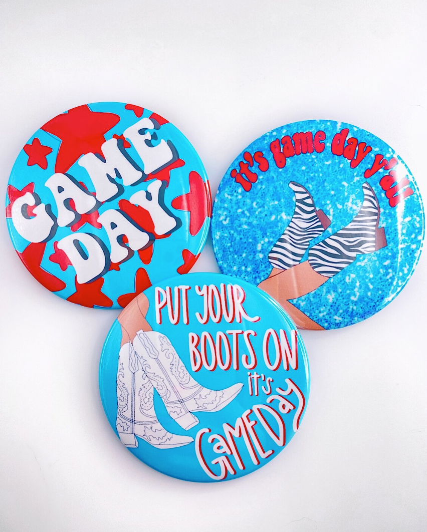 Blue & Red Game Day Tailgate Buttons | Game Day Pins: GAME DAY STARS