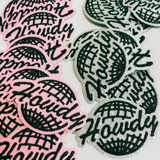 2.5" Glitter Howdy Silver or Pink - Embroidered Hat Patch: SILVER