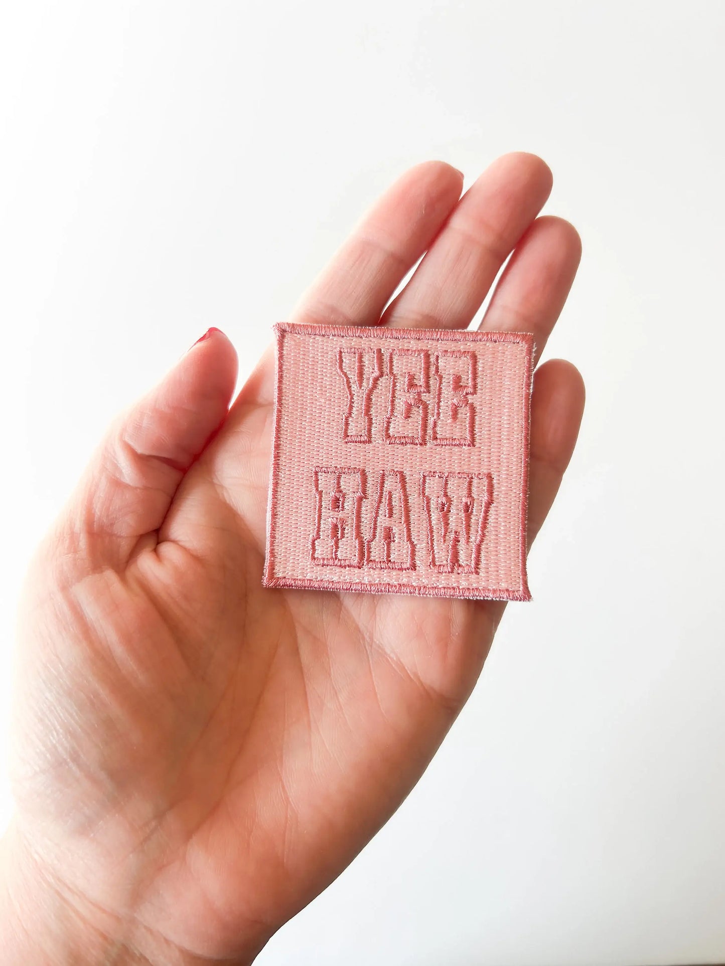 Yee Haw Pink Embroidered Iron On Patch