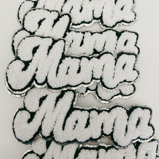 5" MAMA in patch in WHITE - Chenille Patch / HAT patch: Chenille Patch
