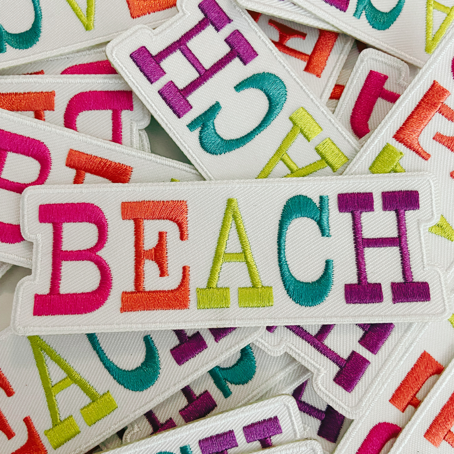 4" BEACH Multicolored - Embroidered Hat Patch: Embroidered Patch