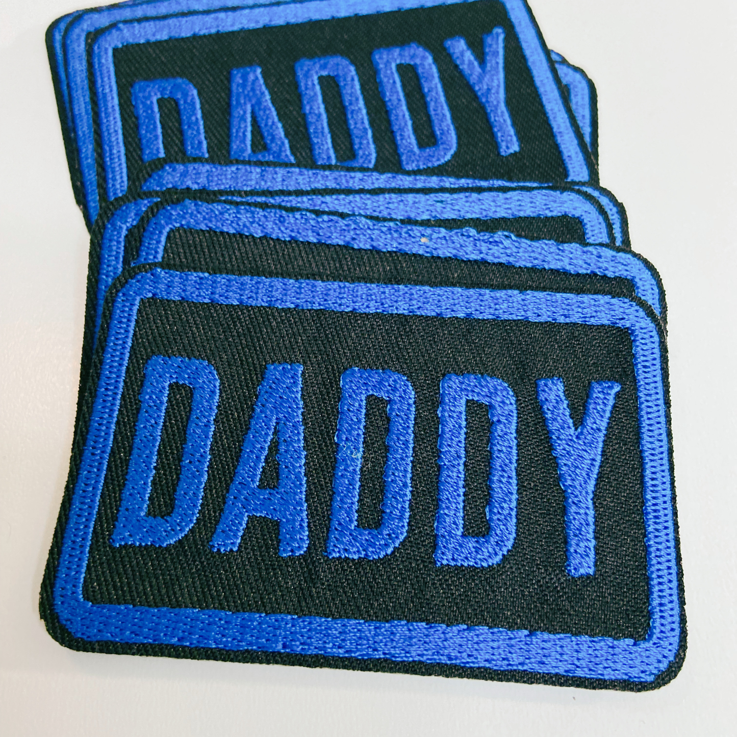 3" DADDY in Blue - Embroidered Hat Patch: 3" Embroidered Patch