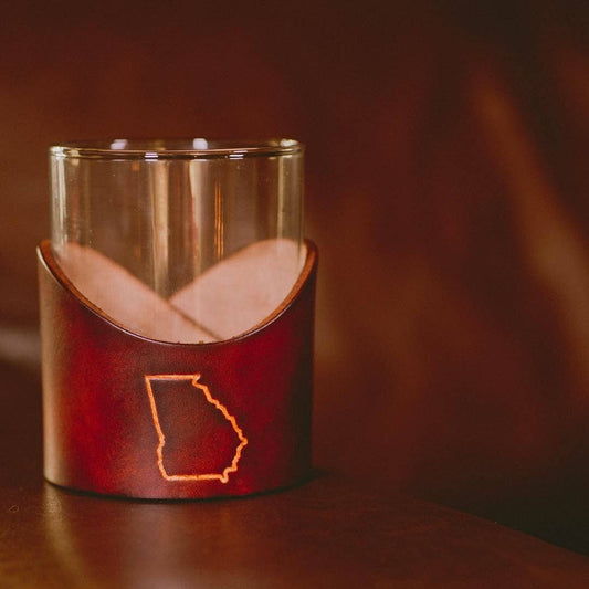 Leather Rocks Glass - Custom State Leather Wrap Barware: Alabama