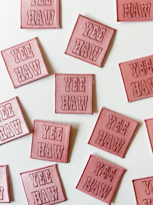 Yee Haw Pink Embroidered Iron On Patch