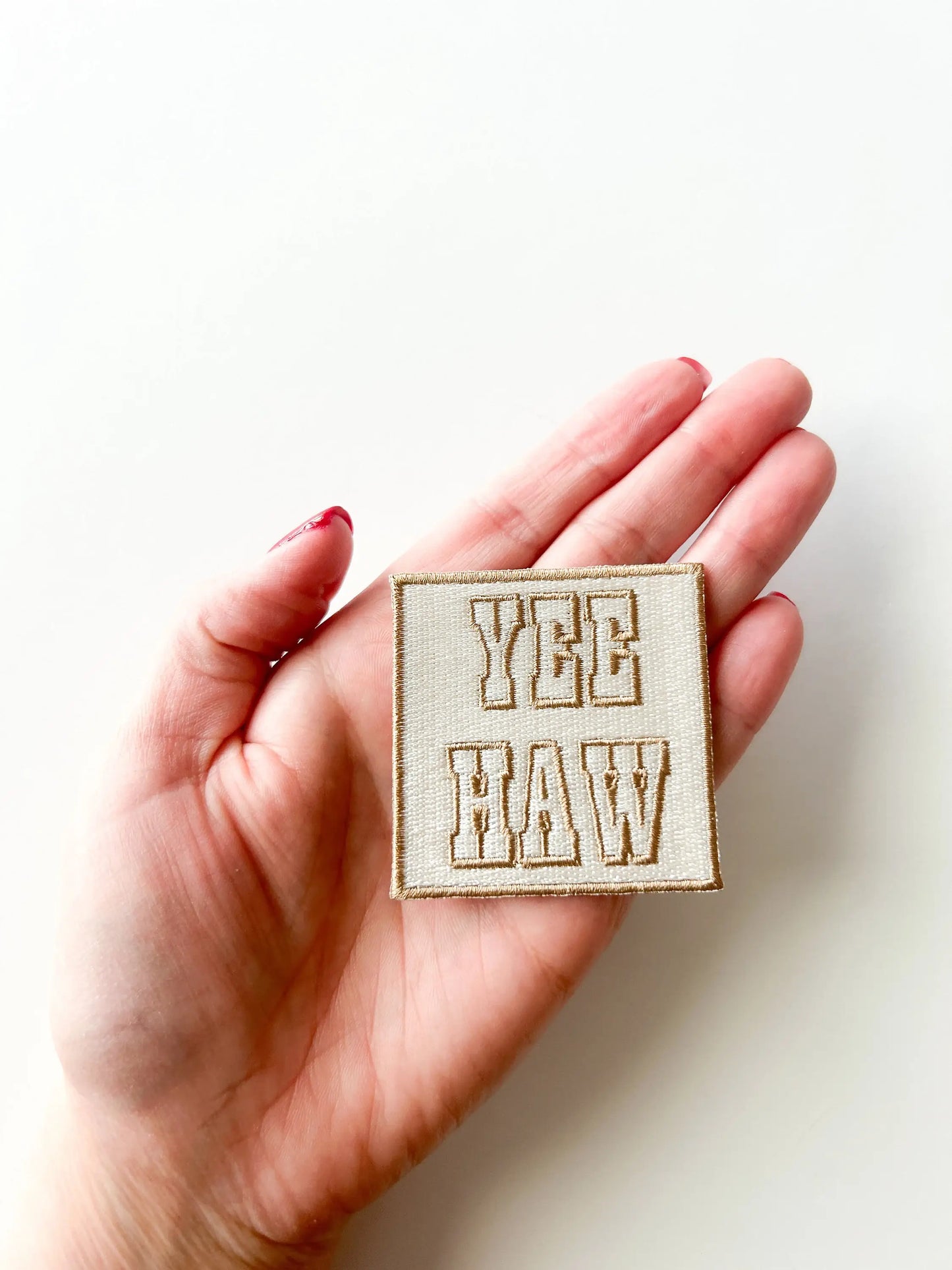 Yee Haw Tan Brown Embroidered Iron On Patch