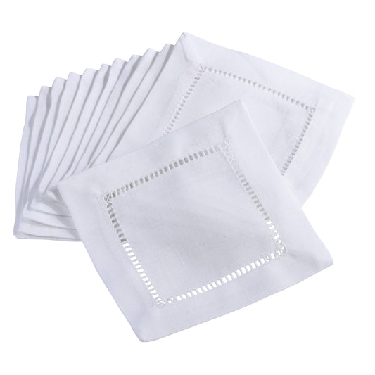 Cocktail Napkin With Hemstitch Border: Ivory / 6"