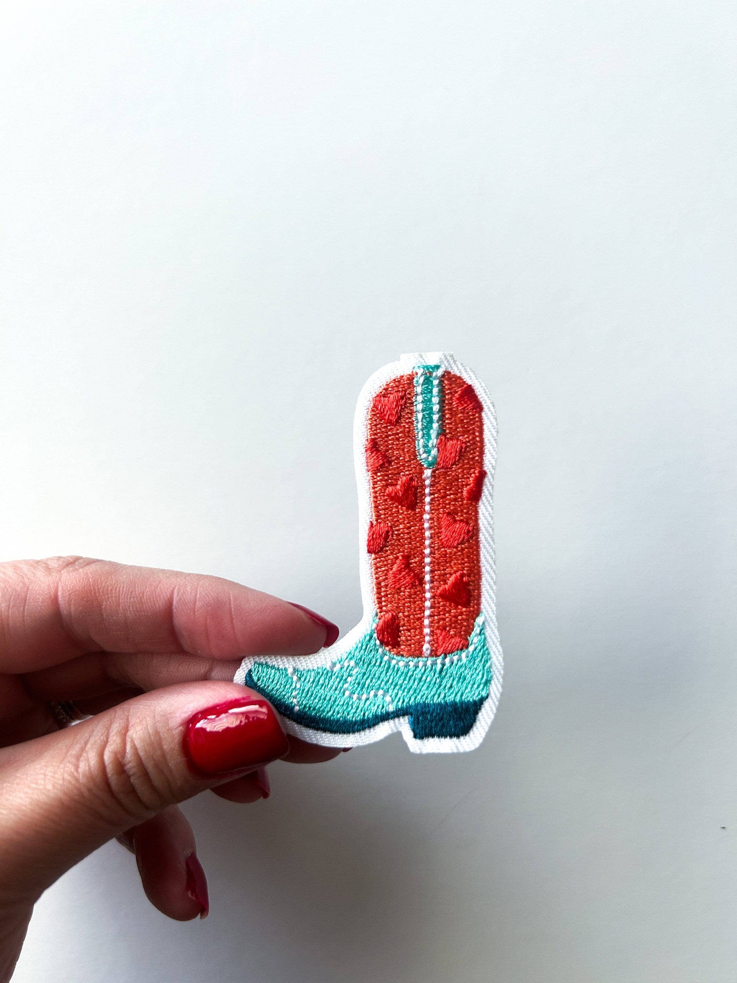 Cowgirl Boot Turquoise Patch Embroidered Iron-On Patch