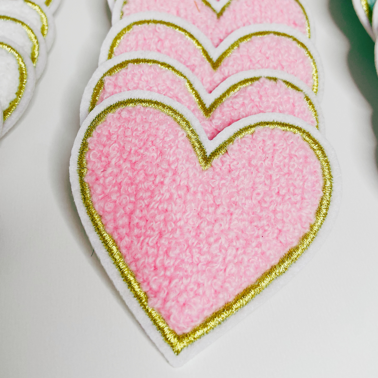 Small Chenille Heart Patch - 2.5" x 2" Pink, Teal or White hat patch: TEAL - 2" Chenille Patch
