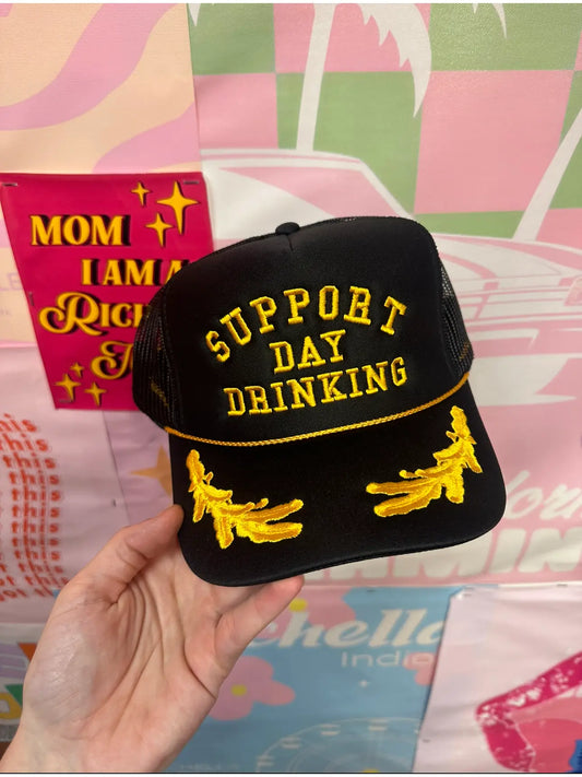 Support Day Drinking Trucker Hat: Gold Look