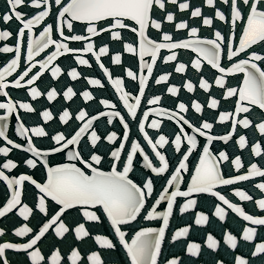 2" SMALL Checkered Racing Flags - Embroidered hat Patch: 3" Patch