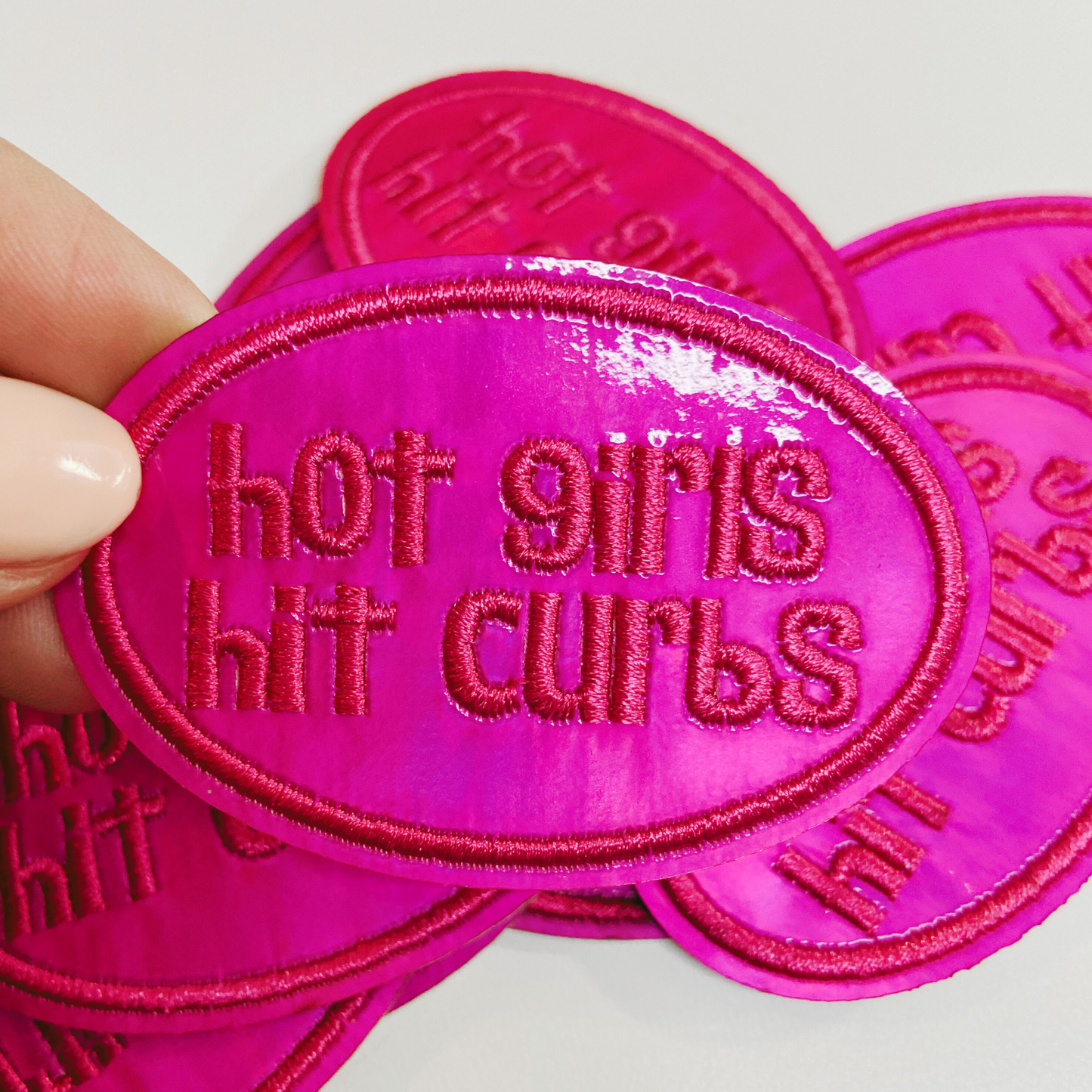 2.5" Hot Girls Hit Curbs PINK - Embroidered Hat Patch: Embroidered Patch