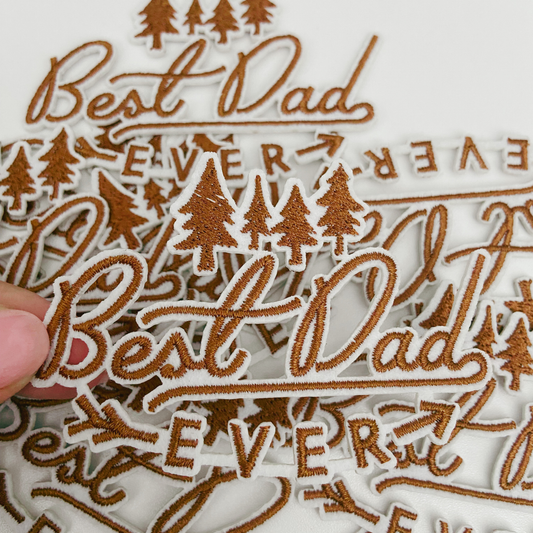3" Best Dad Ever in Brown - Embroidered Hat Patch: Embroidered Patch