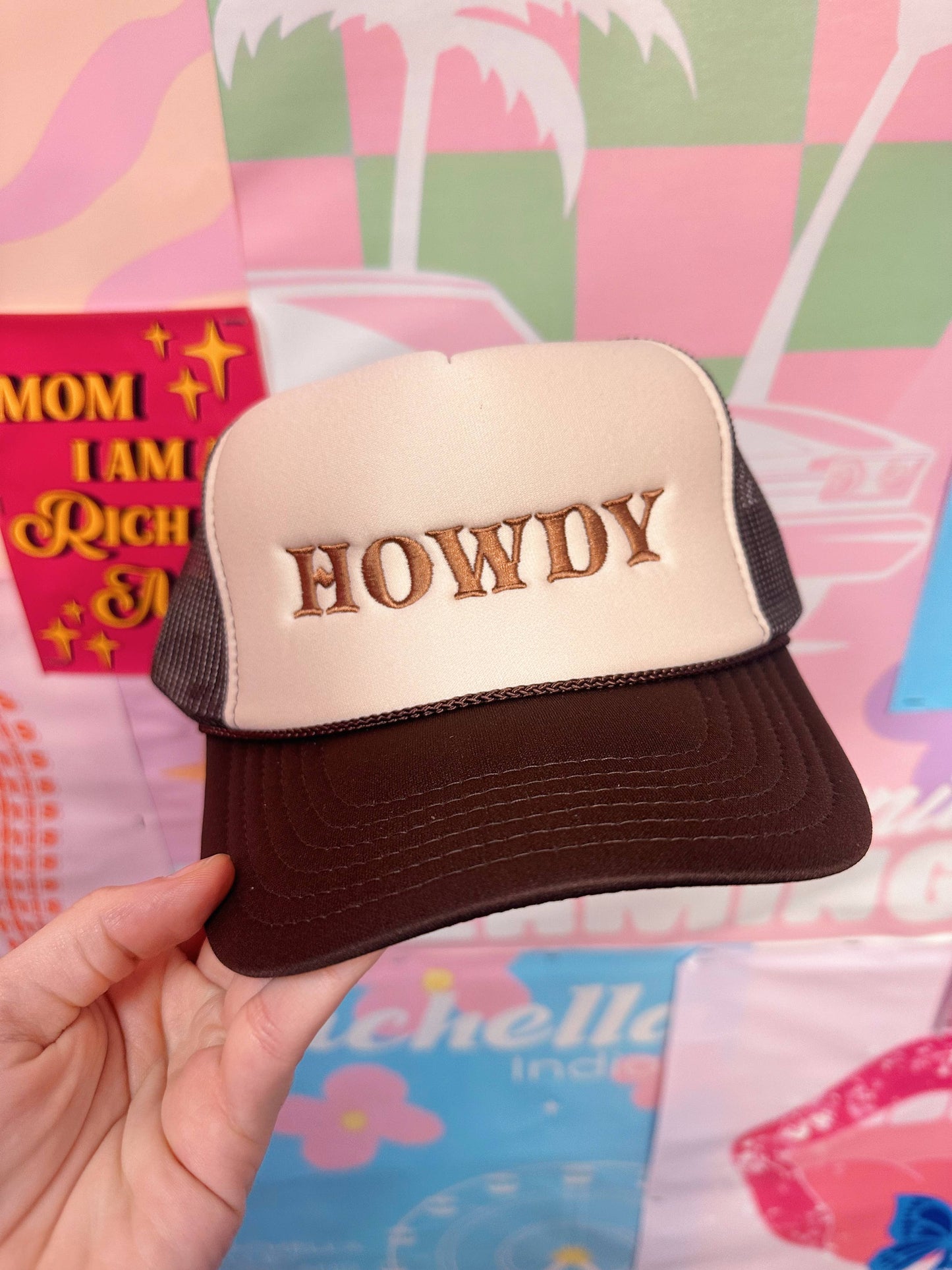 Brown Howdy Embroidery Trucker Hat: Western Fashion