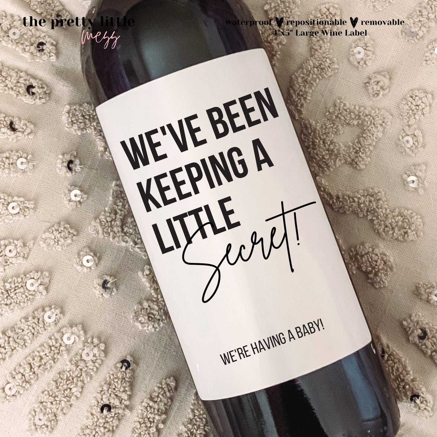 Baby Announcement Wine Labels, Pregnancy Announcement Gift, Grandparents Gift, Becoming an Aunt, Uncle, We've Been Keeping a Little Secret: Small Label 4x4