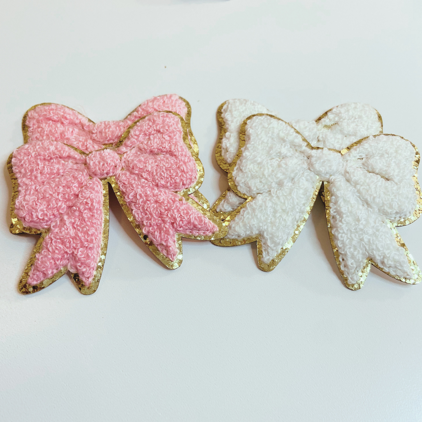 Chenille Bow 2.5" - Pink or White HAT patch: PINK