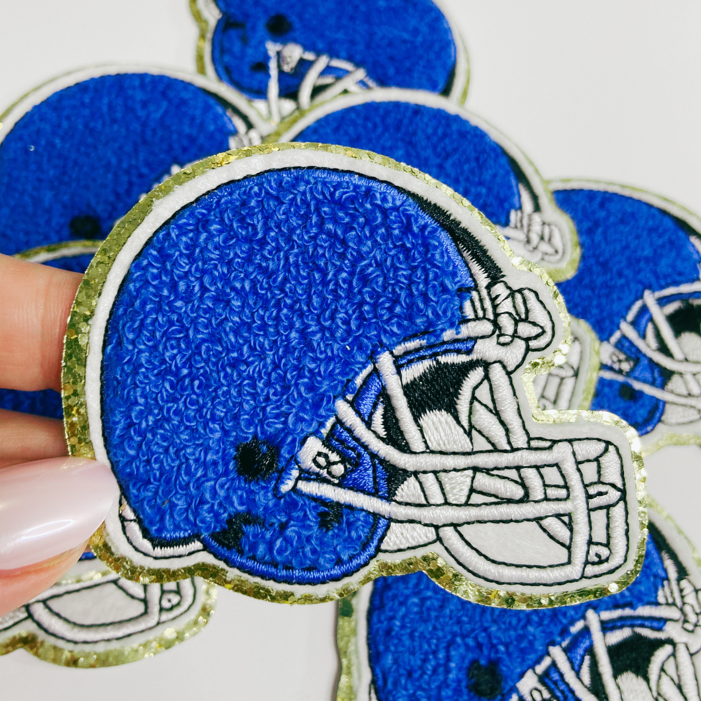3" x 2.5" Football Helmet chenille hat patch - in Red, Blue, Black, White, Dark Green, Gold & Orange: ORANGE