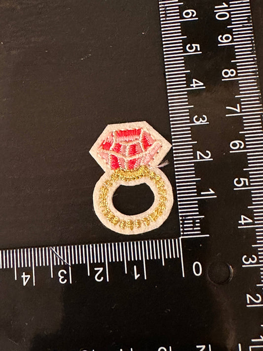 Diamond Ring Mini Pink and Gold, Iron On Patch, Small iron on patch