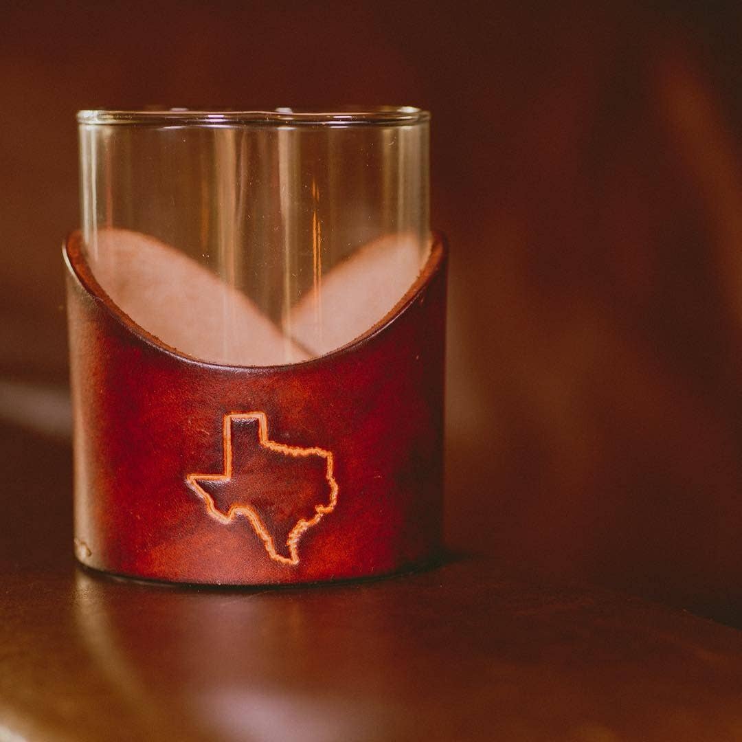 Leather Rocks Glass - Custom State Leather Wrap Barware: Alabama