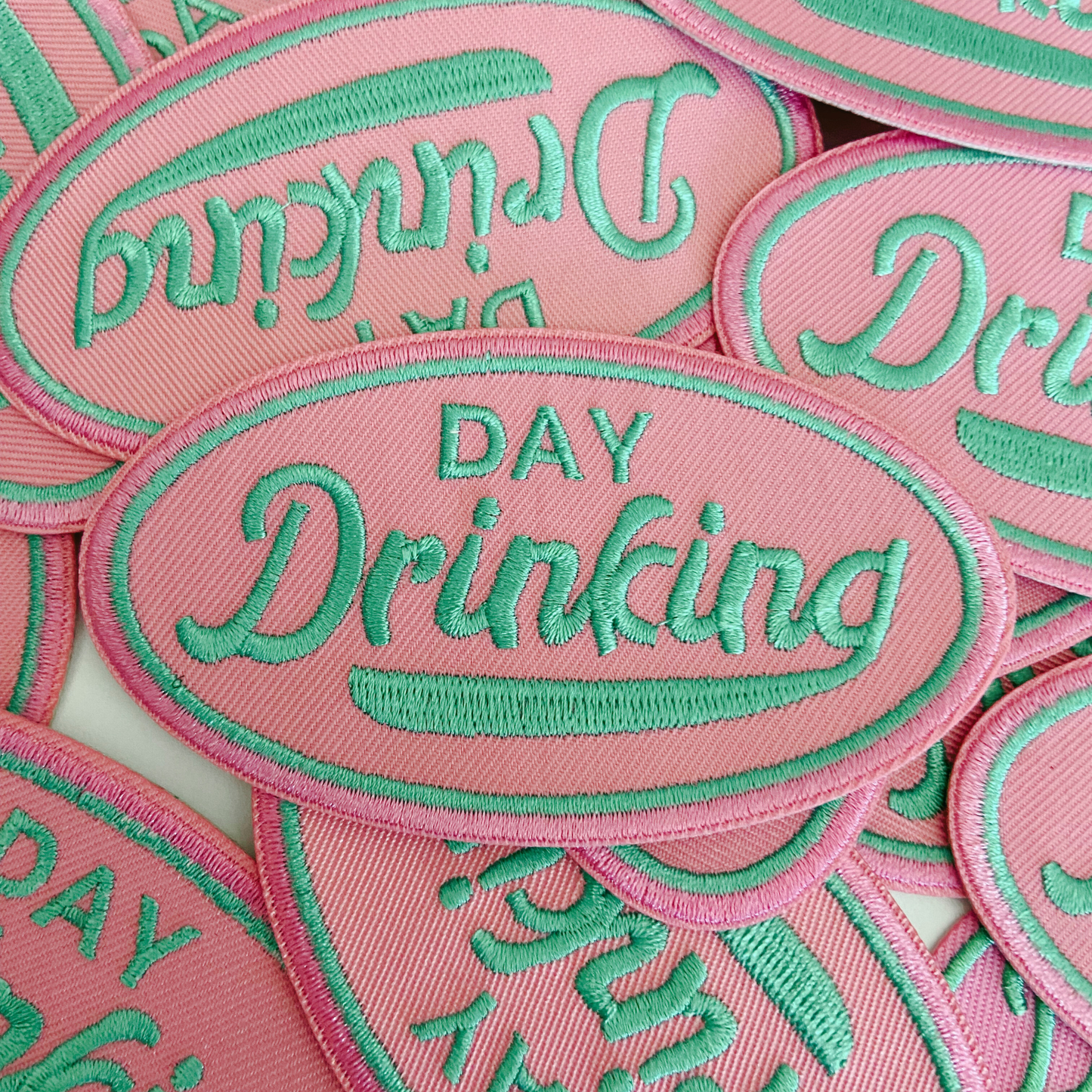 4" Day Drinking in Pink and Teal - Embroidered Hat Patch (Version 2): QTY 1