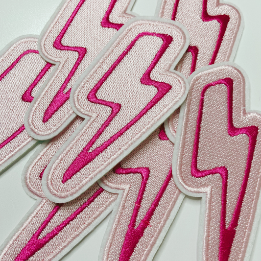 3.5” Pink Lightning Bolt- Embroidered Hat Patch: QTY 1